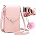 Produktbild Flywill Dame Handy Umhängetasche PU Leder Schultertasche Kleine Tasche Herzförmiger Metallknopf Geldbörse Handytasche mit Kartenfächer Verstellbar Schultergurt Passt Handy unter 6.5", Hellrosa