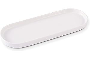 COSYCORNER Ceramic Sink Tray, Bathroom Counter Tray, Bathtub, Cosmetics Dish, Candle, Perfume Shampoo Liquid Soap Simple Style Design Suit for Bathroom and Kitchen (White)