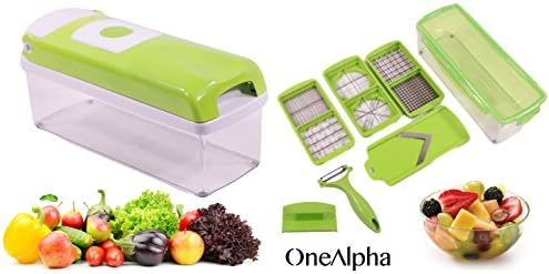 12 in 1 Food Chopper with Storage Container: Mandoline, Vegetable slicer, Fruit Cutter, Cheese Grater by OneAlpha