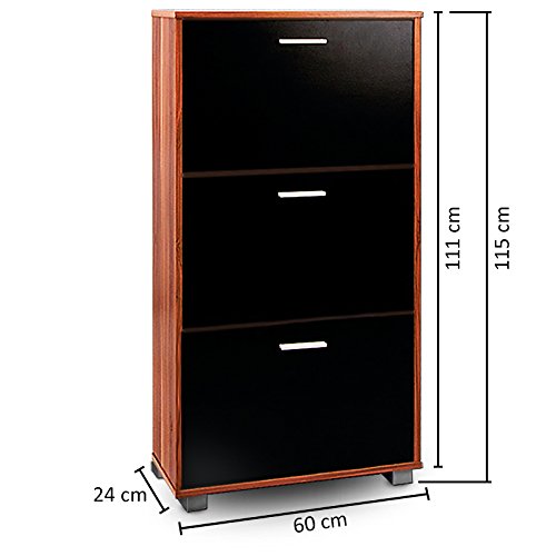 Schuhschrank Schuhkipper Schuhregal Flurschrank Kommode Schuhkommode Schuhklapper Regal 3 Klappen Schwarz - 7