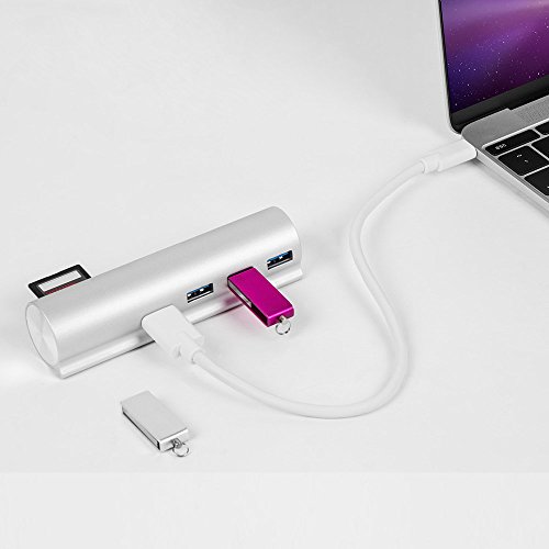 alxum Aluminium USB 3.1 Gen. 1 Typ C/USB C bis USB 3.0 3-Port-Daten Hub mit SD, Micro SD, TF Kartenleser für neue MacBook, Chromebook Pixel, HP Pavilion X2, Asus Zen AIO und PC - 4