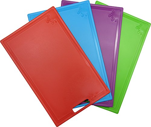 Schneidebrett aus Kunststoff mit rutschfesten Füßen, groß, Medium, Blau, Rot, Grün, Violett, spülmaschinenfest und antibakteriell M grün - 2