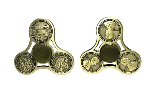 Hand Finger Metal Brass Penny Embossed Spinner Fidget Toy 3 Blade Cent Coin Stress Reducer Anxiety Relieves Focus Helper (Gold)