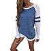 Produktbild FEITONG Damen Tops Mode Frauen Langarm T-Shirt Spleiß Bluse Sport Tops Sweatshirt (3XL, Blue)