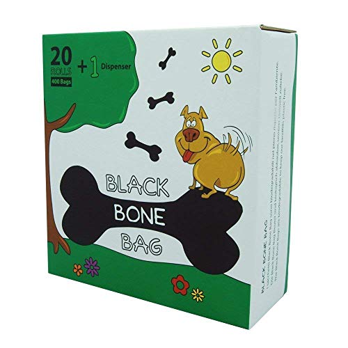 Black Bone Bag - Reciclable y resitente bolsas para excrementos de perro con dispensador y clip para correa