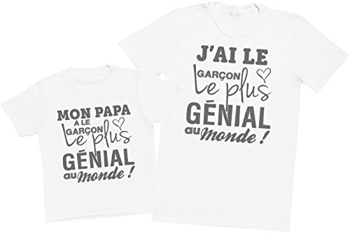 Zarlivia Clothing Mon Papa a Le Garçon Le Plus génial au Monde! - Ensemble Père Enfants Cadeau - Hommes T-Shirt et Enfants T-Shirt - Blanc - XL & 11-12 Ans