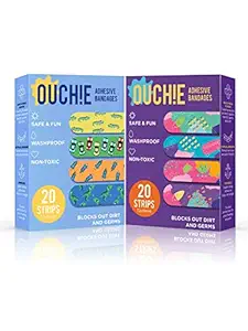 Aya Papaya Ouchie Non-Toxic Printed Bandages Combo Set Of 2 (2 X 20= 40 Pack)- (Blue & Purple)