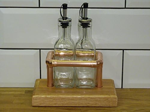 Condiment bottle rack copper and oak