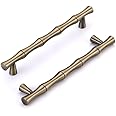 SYZOW 6 Pack Bamboo Drawer Pull, Bronze Antique Cabinet Handle Dresser Pulls Door Handles ，Bronze Antique Brass Zinc Alloy Cabinet Handles 128mm