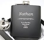 LASER Engraved Stainless Steel 6oz Hip Flask, Coated Black - Engraved Gold/Silver Text - Funnel - Free Engraving