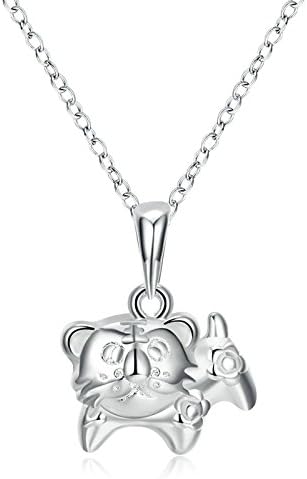 Beydodo Gold Plated Chinese 12 Zodiac Necklace for Womens Flower Tiger Pendant White Chain Length 17.7"
