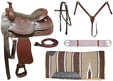 Tahoe Barbed Wire Tooled Leather Trail Saddle, Mohogany, 16"