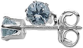 2.5mm Round Faceted A Grade Aqua Blue Genuine Aquamarine 925 Sterling Silver Ear Stud Earrings Pair
