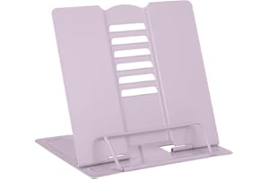 TAASMOOG Metal Book Stand, Book Holder, Multifunctional Metal Reading Rack Adjustable Angle Portable Recipe Document Music Book Stands Holders for Office School Library Home (Purple)