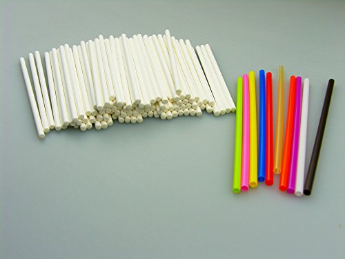 Stiele für Lollies - 100 Stück - 10 cm weiß inkl. 10 Sticks 115mm farbmix