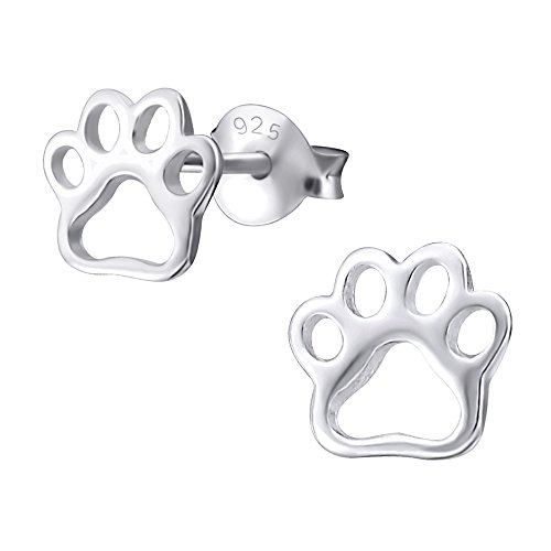 Laimons Mädchen Ohrstecker Mit Hundepfote - Sterlingsilber 925 Mit Glitzer, Rosa Kristall