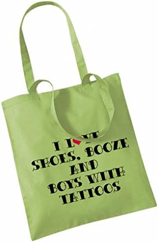 I Love Shoes, Booze and Boys with Tattoos Printed on Tote Bags (KIWI)