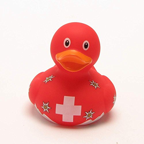 Quietscheente Schweiz Ente, Gummiente, Quietscheentchen, Badeente, Quietsch Ente, Sammelfigur, Gummi Bade Spielzeug, LiLaLu, 1985 - 2