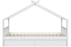 VitaliSpa Letto montessori bambini Design, Bianco, 90x200 cm con 2 cassetti