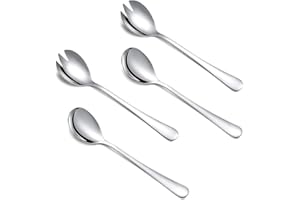 FWHFNB Ensemble de 4 cuillères à Salade, cuillère à Salade en Acier Inoxydable, Ensemble de fourchettes à Salade, cuillère à Dessert, Outil à Salade Multifonctionnel pour la Maison et Le Restaurant