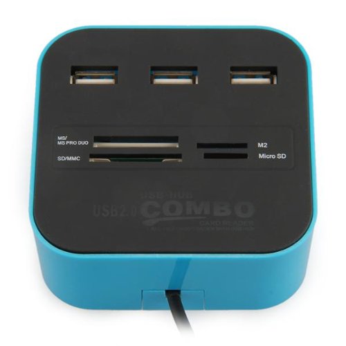 USB Hub Verteiler 3 Port USB 2.0/1.1 Combo Kartenleser Kartenlesegerät Blau