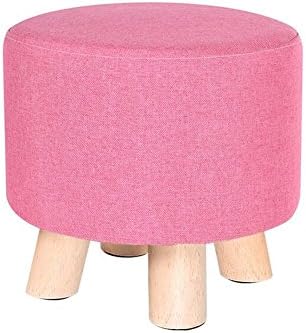 YIXINY Stool Padded Footstool Round Wooden Legs Solid Color 4 Legs Linen Sofa Stool Child ( Color : Pink )