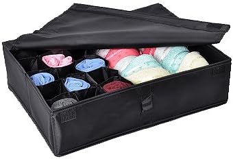 Kongka Large-capacity Oxford Fabric Underwear Storage Box Drawer Organizer 16 Compartments Strong And Durable Bra Underwear Lingerie Socks Tie Storage Boxes Foldable Closet Organizers Collapsible Organizer Storage Boxes (Black)