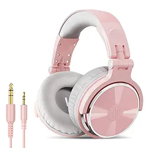 OneOdio Pro-10 Over Ear Headphone, Wired DJ Bass Headsets with 50mm Driver, Foldable Lightweight Headphones with Shareport and Mic for Recording Monitoring Podcast Guitar PC TV(Baby Pink)