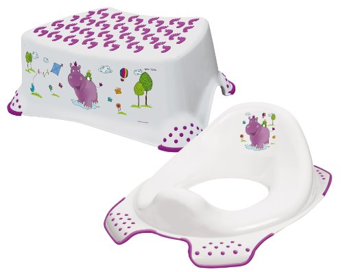 Happy Friends Hippo Toddler Toilet Training Seat & Step Stool Combo (White)