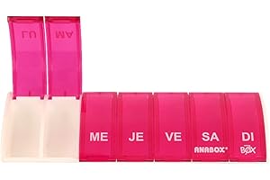 Anabox - Pilulier Semainier Box7-7 Compartiments Journaliers Indépendants - Organisateur de Médicaments Hebdomadaire Compact - Fabriqué en Allemagne - Sans BPA - Coloris Rose