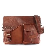  LECONI Messenger Bag DIN A4 Leder Damen Herren Ledertasche Schultasche Retro look Collegetasche natur 38x28x12cm natur braun LE3032-wax