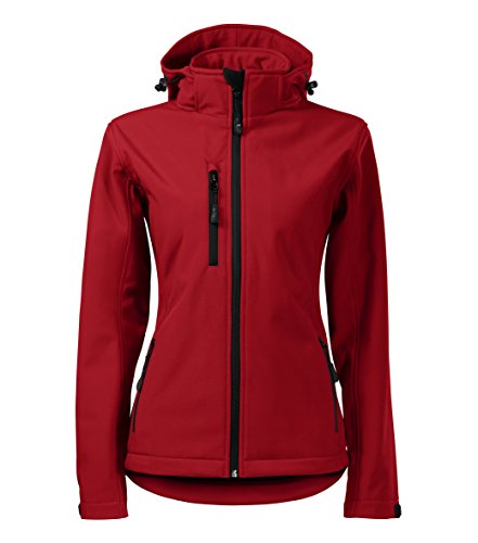 Chaqueta Soft-Shell de OwnDesigner by Adler para mujeres con Cintura Incluida, Capucha desmontable y altamente resistente al agua (Rojo - Talla: S)
