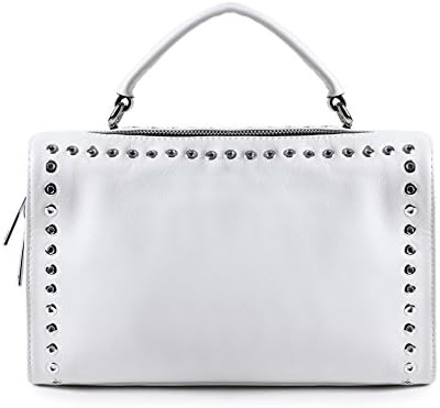 Real Genuine Leather Handbags for Women Black Fashion Rivet Bags Trendy Designer Zip Purse One Shoulder Ladies Bag