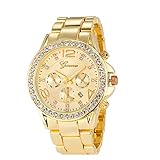 YEARNLY Damen Armbanduhr mit Rotgold, Gold, Silber Legierungarmband Treibsand Strass Zifferblatt Quarzuhr Analog