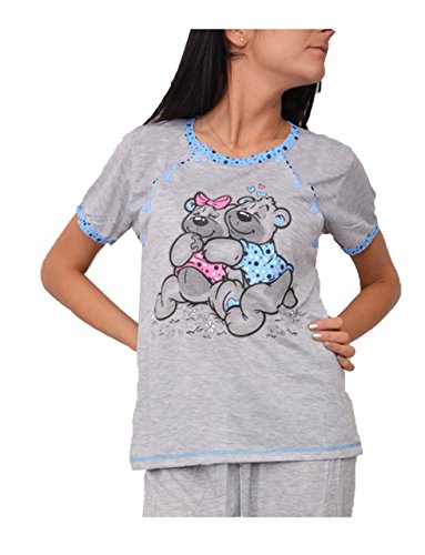 Pink Pixie Maternity Nursing Hospital Pyjamas 2 Piece Set Easy Feed Cute Teddy Design Blue S/M UK 8-10