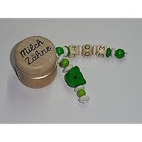 Milchzahndose mit Namen in Weiß – Grün