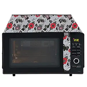 Wings Star Oven Top Cover for Whirlpool 23 Litre Convection Microwave Oven Magicook Flora Black - Microwave Top Cover with 4 Utility Pockets and 1 Oven Handle Cover KUM21