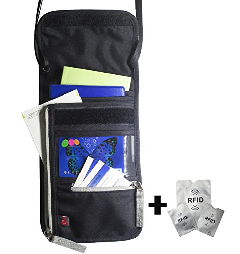 SMING Bolsa viajera Porta Pasaporte de cuello con Bloqueo RFID - Cartera compacta de cuello - Imagen 3