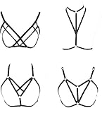 CASSIECA 4 Pcs Women Sexy Lingerie Hollow Out Body Cross Cage Bra Harness Cupless Strappy Bralette Plus Size