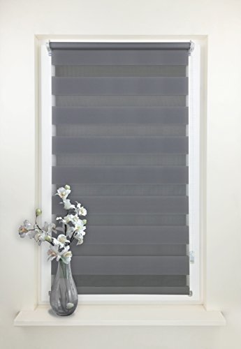 Rapid Teck® Duo Rollo Doppelrollo Grau 60cm x 150cm ohne Bohren Klemmfix Seitenzugrollo Kettenzugrollo Vario Jalousie - 5