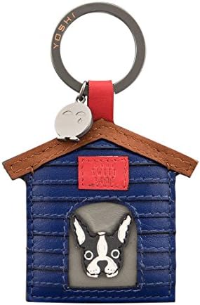 Yoshi Leather Black &amp; White Boston Terrier Dog Puppy Kennel Keyring