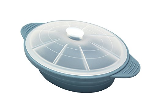 Mikrowellentopf aus Silikon, Auflaufform aus Silikon, mit Deckel, blau, Größe L