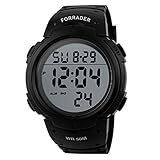 Forrader Sport-Armbanduhr, Unisex, wasserdicht, digital, LED, Stoppuhr, Chronograph, Schwarz