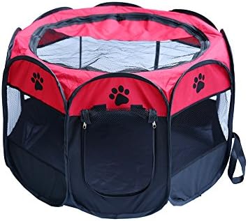 GoodPro Portable Pet House, Folding Tent House for Dog Cat Puppy, Easy Operation with Octagonal Fence Outdoor Supplies (Red)