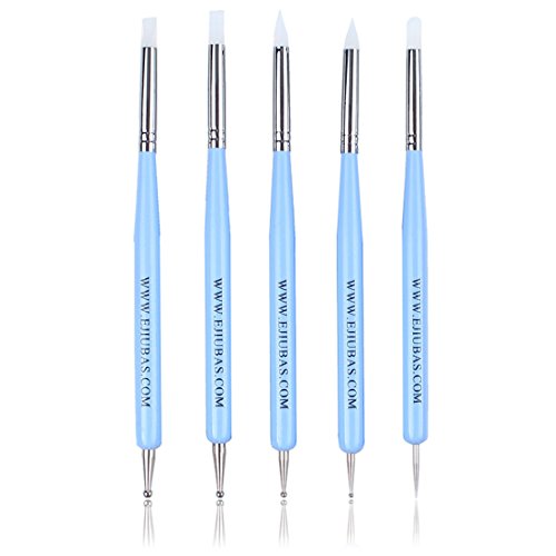 Ejiubas 5 Pcs 2 Way Silicone Carving Tool Manicure Dotting Pen Marbleizing Tool Clay Sculpting Painting Tools Set