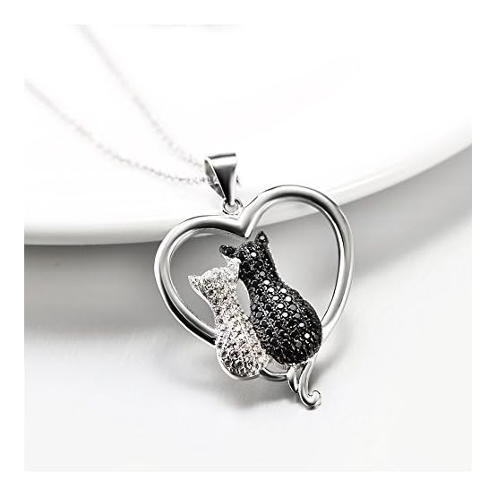 Collares Mujer Plata de Ley Madre e Hijo Gatos Colgante Collar de Corazón Joyeria para Mujeres - Imagen 5