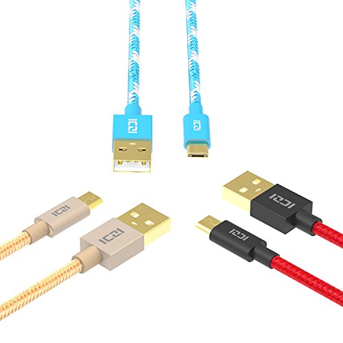 ICZI Aluminium USB 2.0 auf Micro USB Kabel, Micro USB Ladekabel Datenkabel, vergoldet Stecker, 3-Pack ( 1x 1M Schwarz, 1x 1M Gold, 1x 1M Blau ), für Samsung , HTC , Huawei , Sony , Powerbank usw. - 2