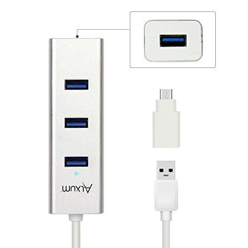 alxum Premium 4 Ports Unibody-Aluminium USB 3.0 Daten Hub mit Typ C Adapter Konverter, 1 ft Kabel Für MacBook, iMac, Macbook Pro Air, Mac mini, Oberfläche Pro Book, Lenovo Yoga und jeden PC (Silber) - 2
