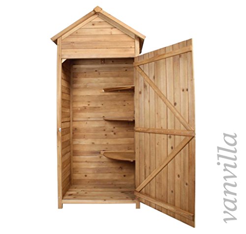 Geräteschrank vanvilla Geräteschuppen Holz Satteldach Braun lasiert Gerätehaus Gartenschrank - 2