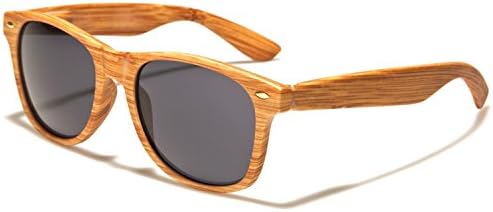 Classic Wayfarer Style - Quality Wooden Faux Wood Print - SDK SUNGLASSES - 100% UV400 UVA UVB Protection - Men Women Unisex - Stunning Stylish and Fashionable Summer Shades (BROWN / BLACK LENS)